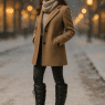 confident woman wearing best winter boots for women standing in snowy urban winter environment
