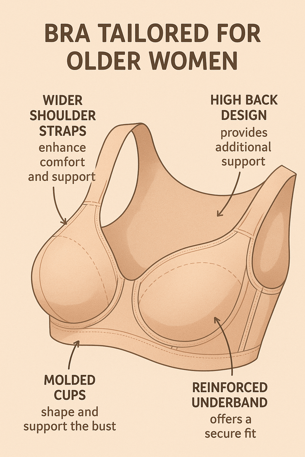 cross section diagram of best bras for older women showing support features and design details