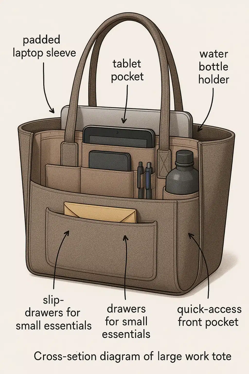 detailed cross section diagram showing organization of best work totes for women