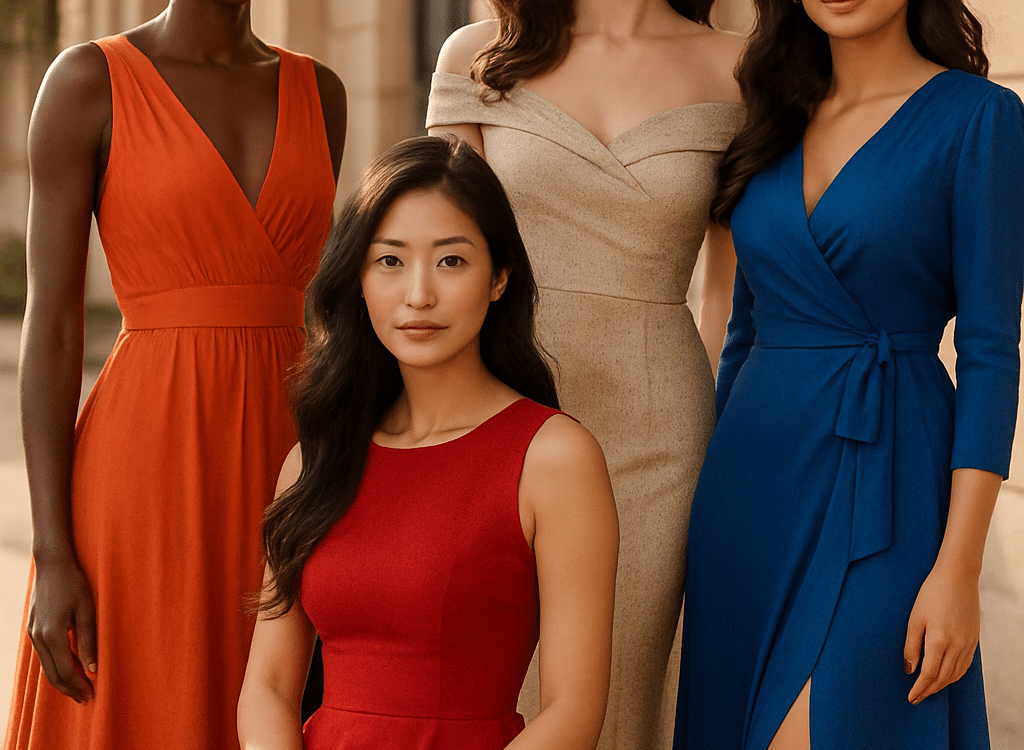 diverse empowered women wearing best dresses for women in stylish urban setting