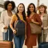 diverse women travelers with best travel bags for women at iconic landmark