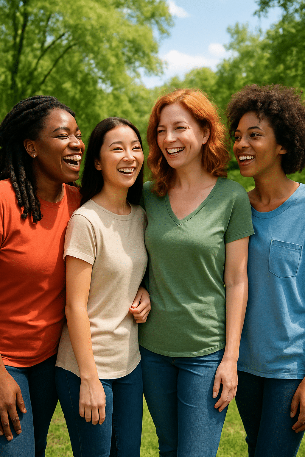 diverse women wearing best t shirts for women outdoors showing comfort style and confidence