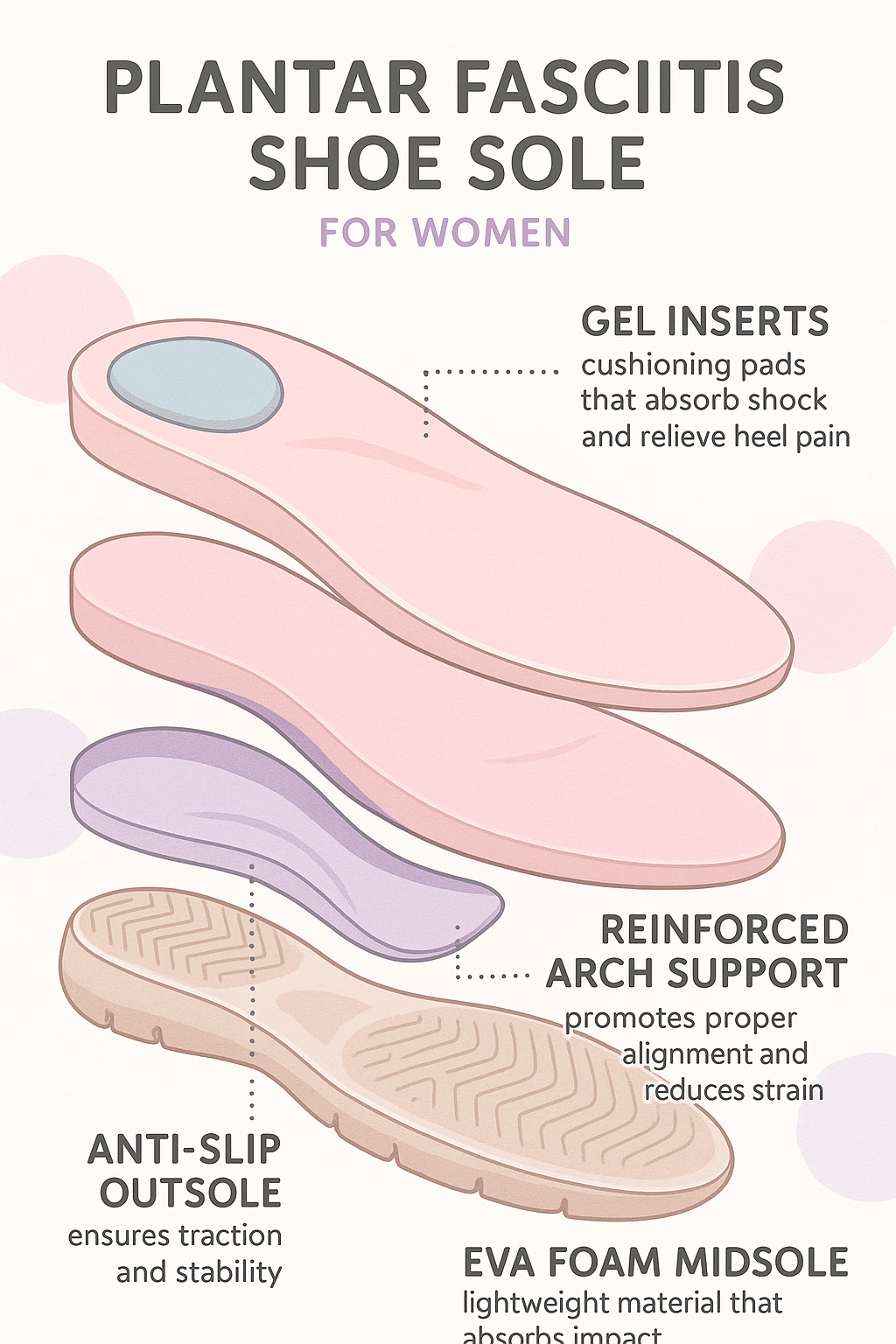 exploded shoe sole layers showing cushioning and arch support for best shoes for plantar fasciitis f