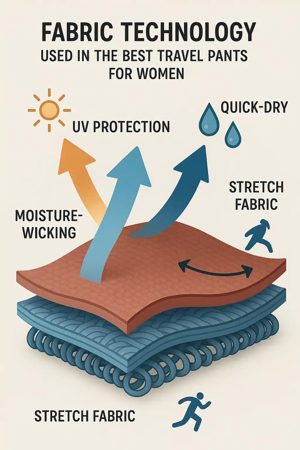 fabric technology features in best travel pants for women for comfort and durability