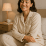 happy woman in best pajamas for women enjoying comfort and style in cozy bedroom