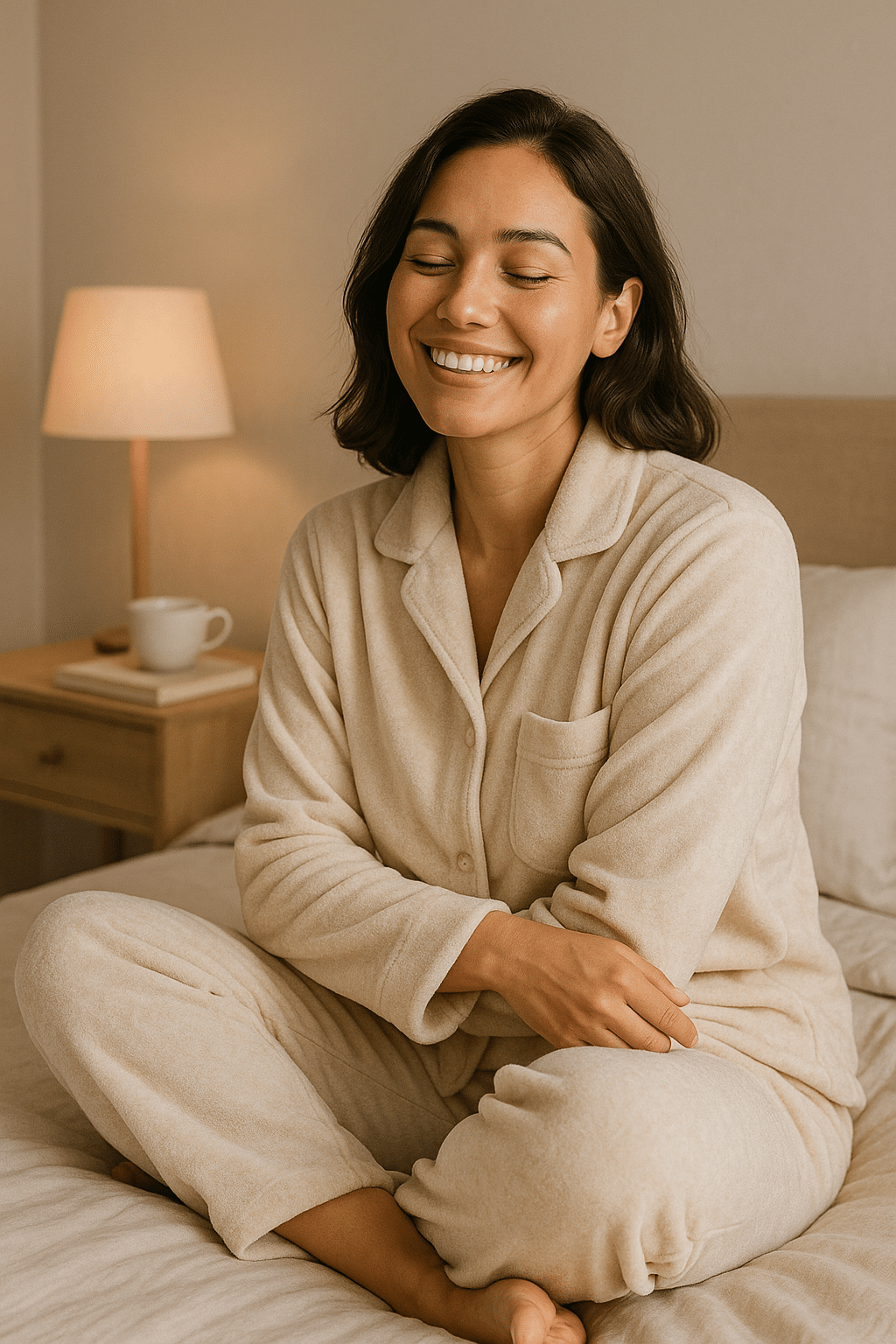 happy woman in best pajamas for women enjoying comfort and style in cozy bedroom