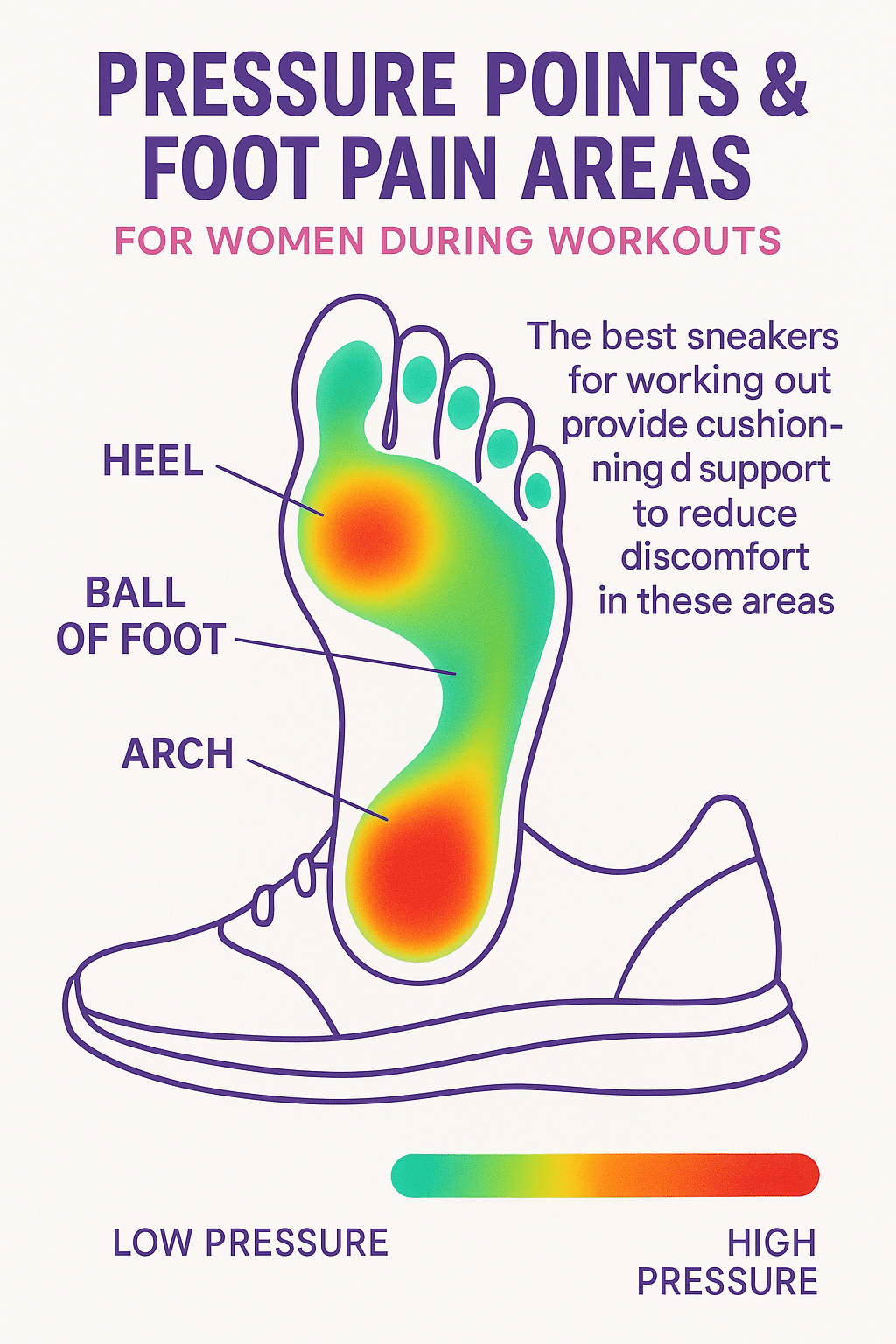 heat map showing foot pressure points and support areas in best sneakers for working out for women