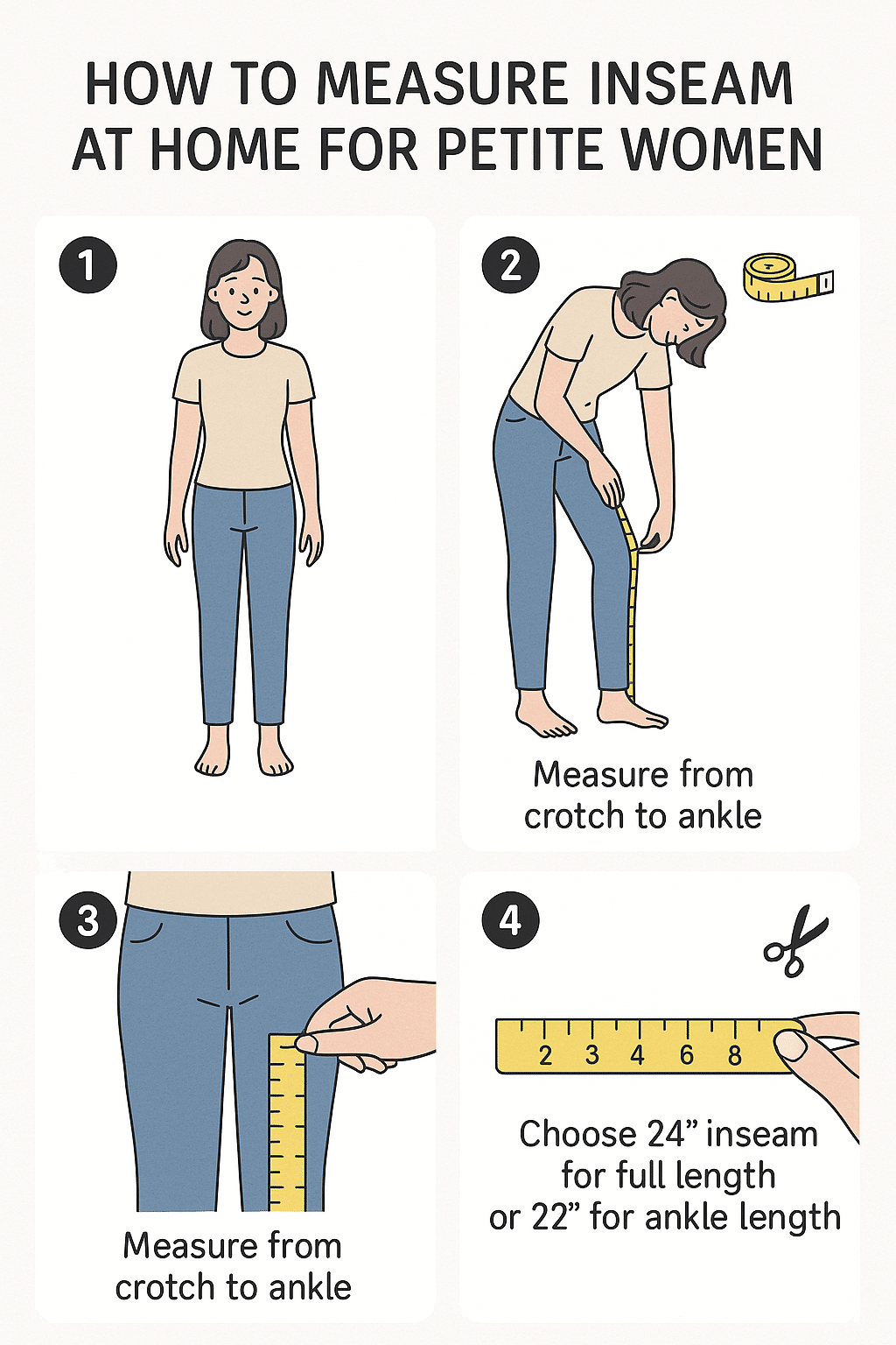 illustrated guide on measuring inseam for best jeans for petite women for perfect fit