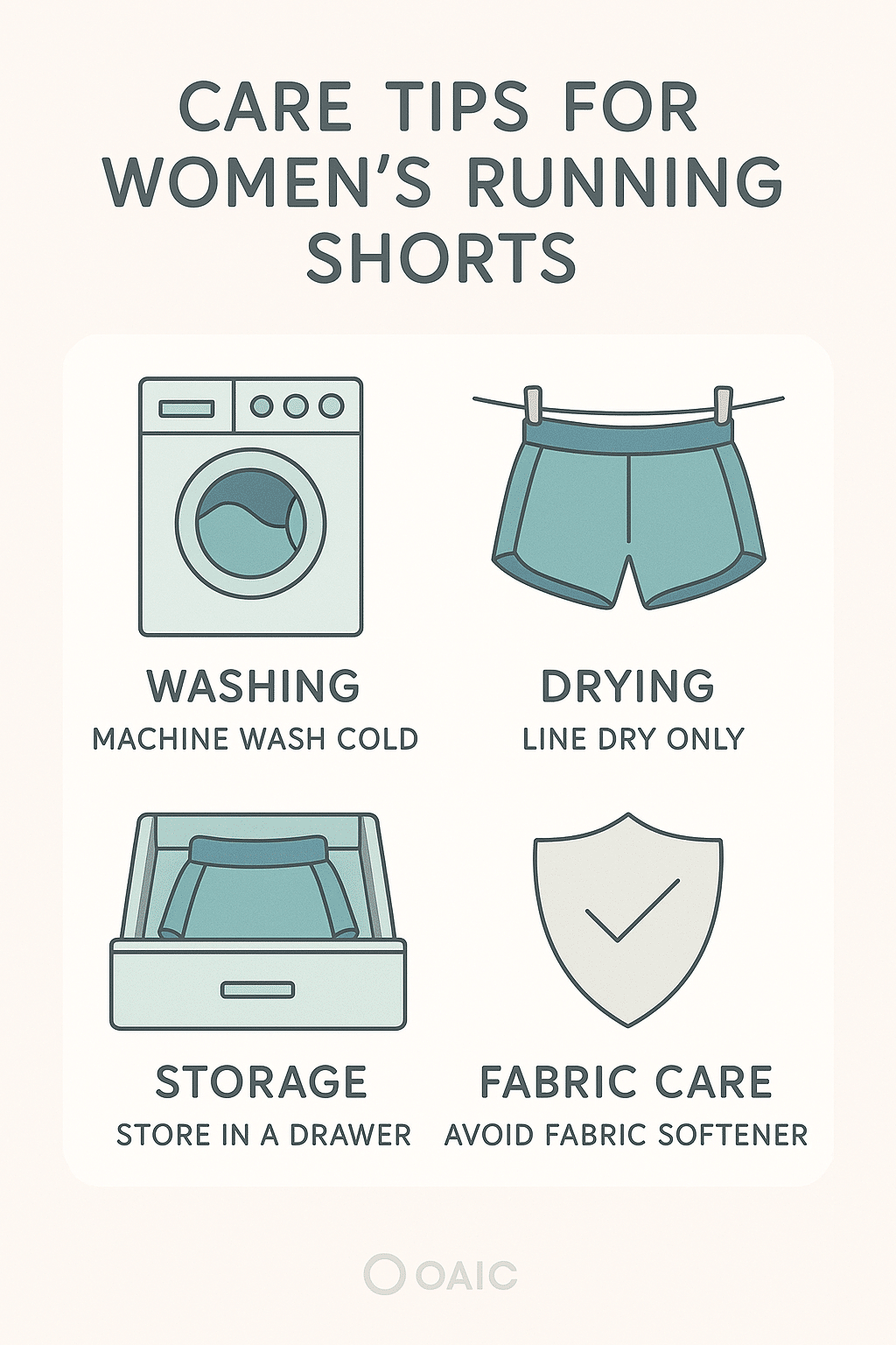 infographic showing care and maintenance tips for best running shorts for women