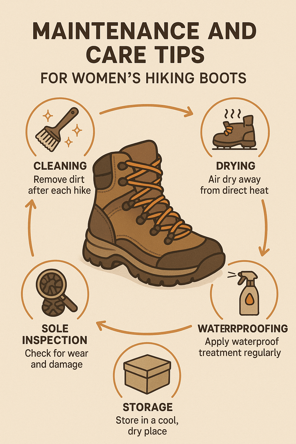 infographic showing maintenance and care tips for best womens hiking boots