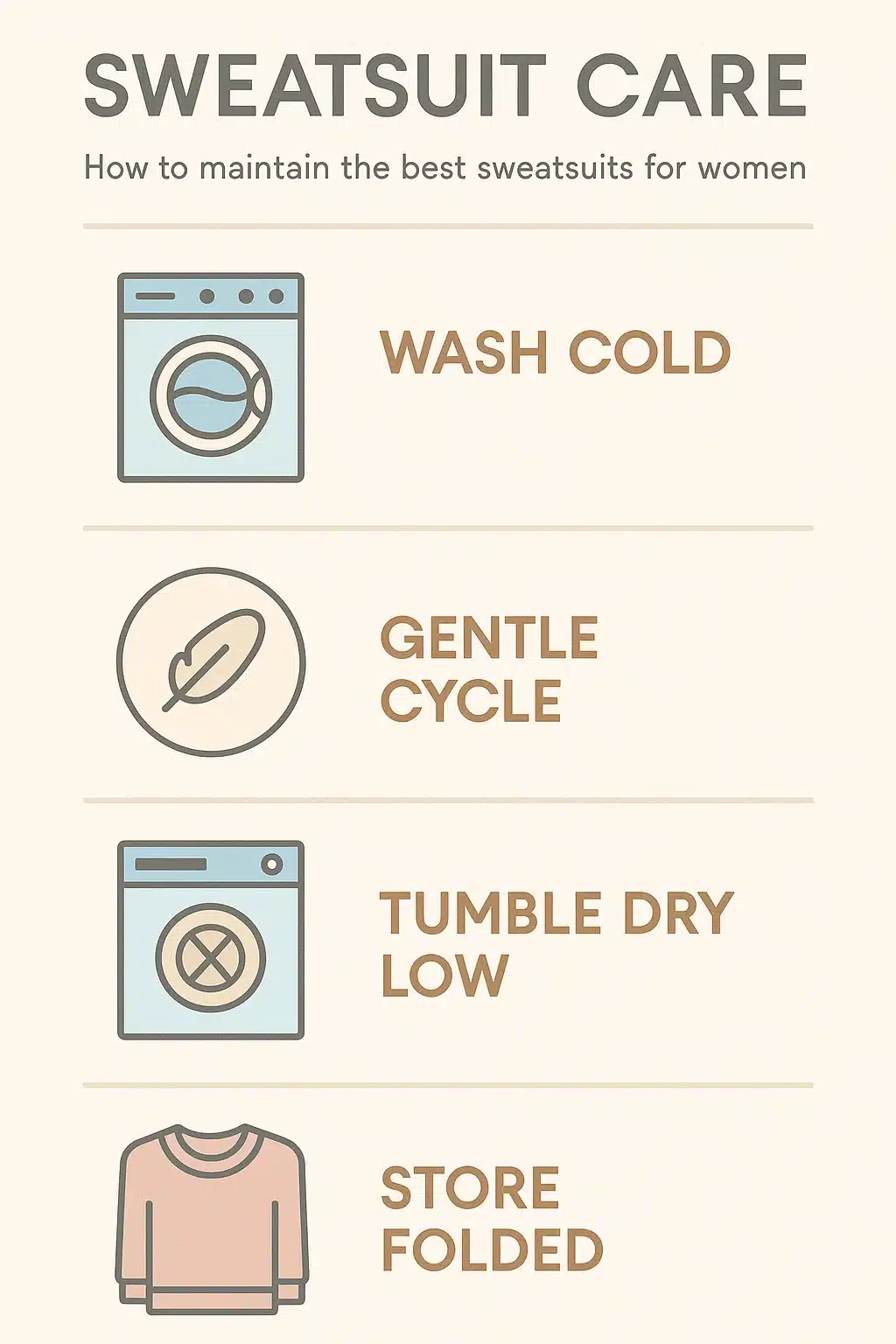 infographic with care instructions to maintain best sweatsuits for women for durability and comfort