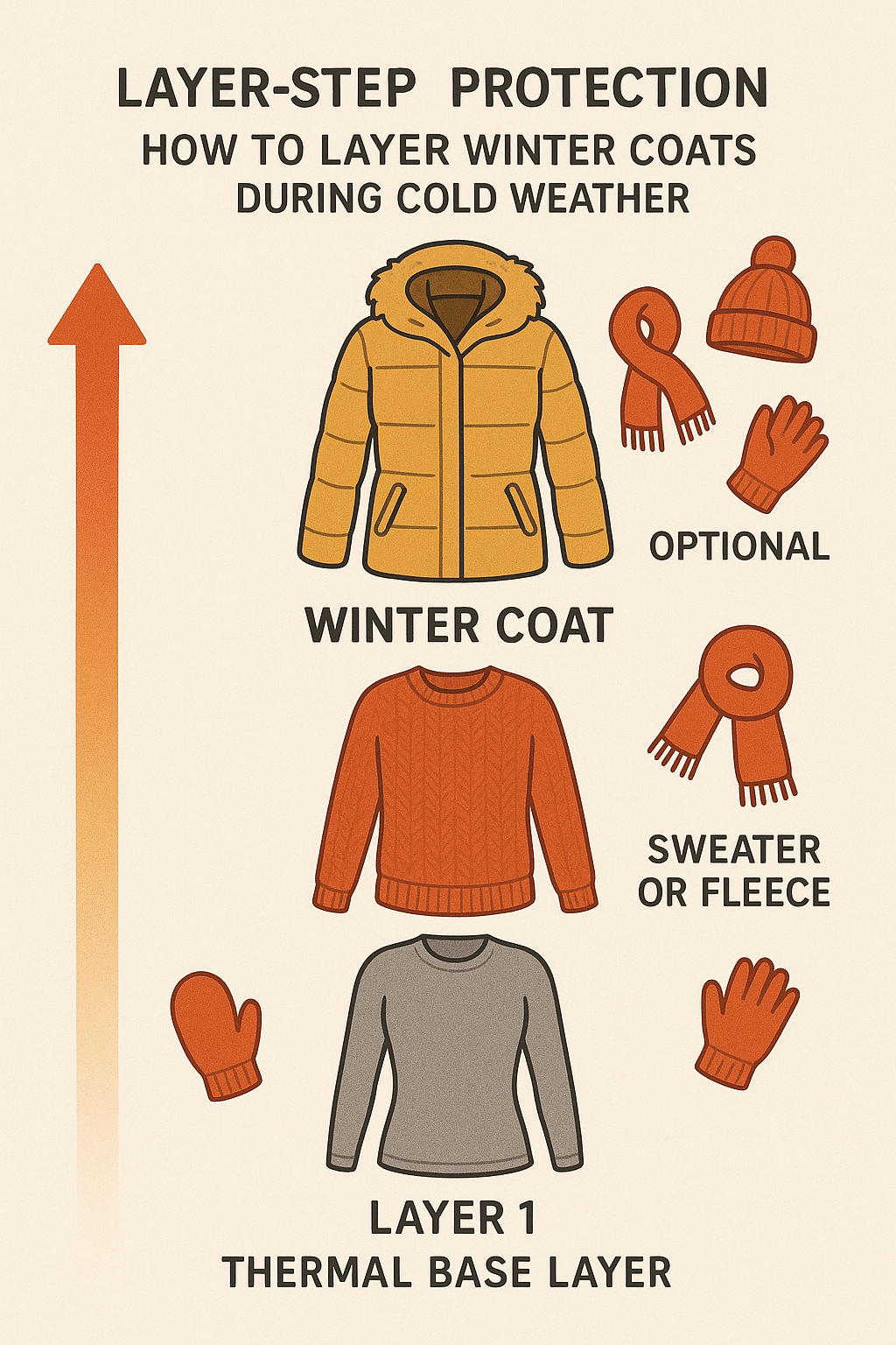 layering guide for best winter coats for women showing base sweater and coat layers