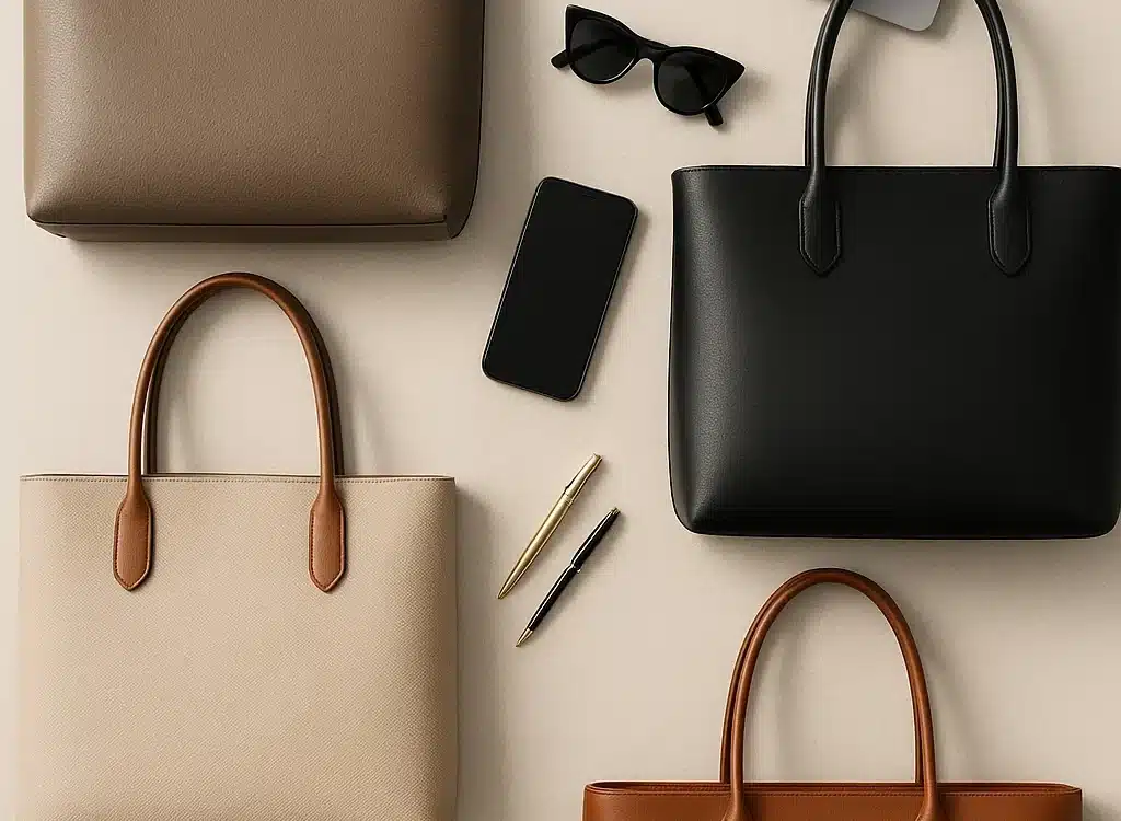 modern flat lay of best work totes for women showcasing style and everyday function