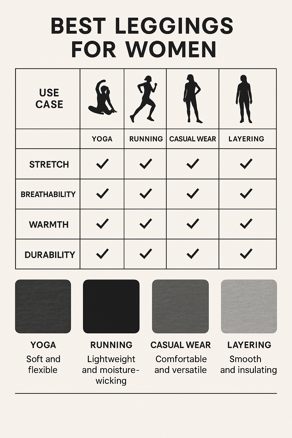 performance comparison chart for best leggings for women showing activity ratings