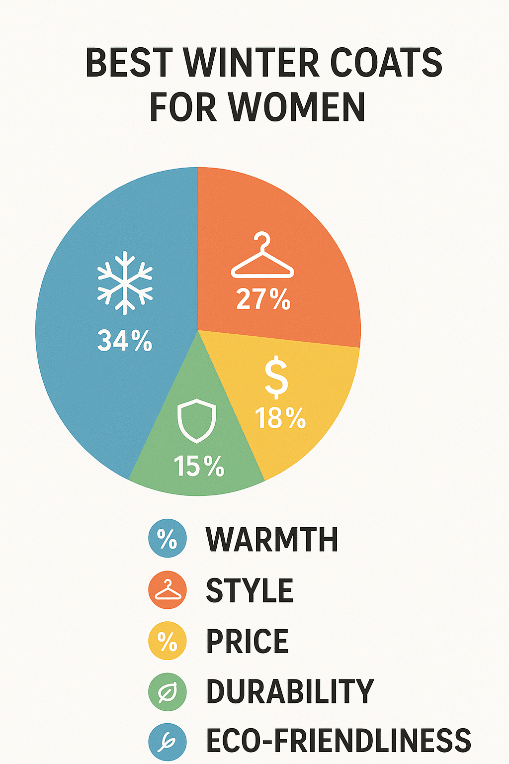 pie chart illustrating priorities for best winter coats for women warmth style price