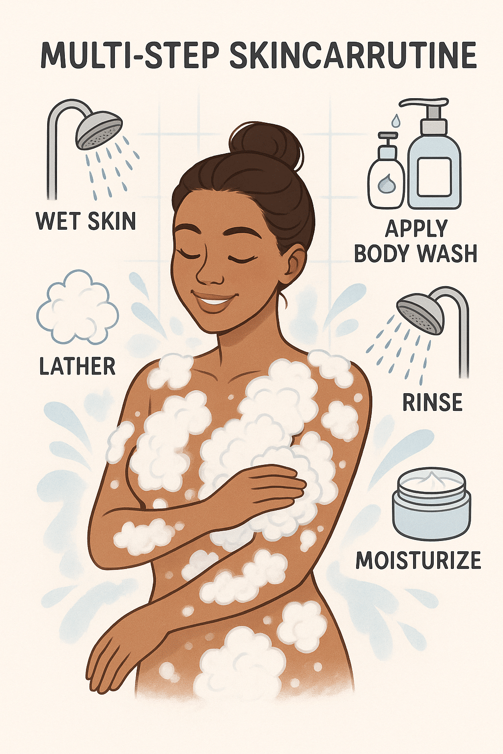 skincare routine diagram showing best body wash for women application steps