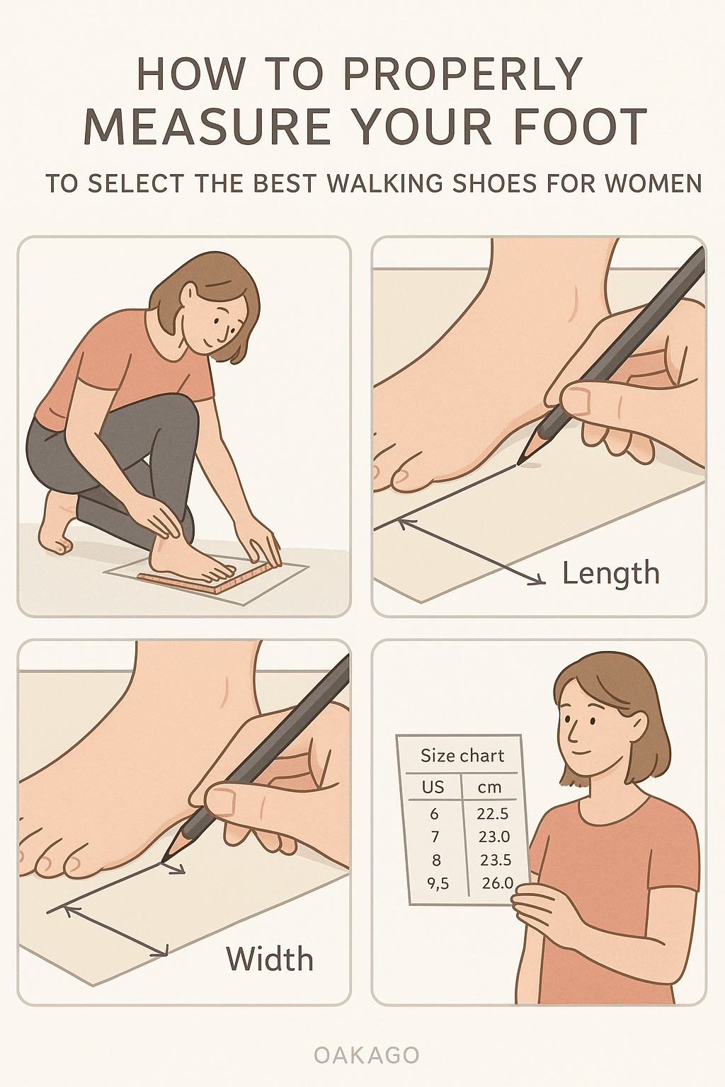 step by step foot measuring guide for best walking shoes for women fitting