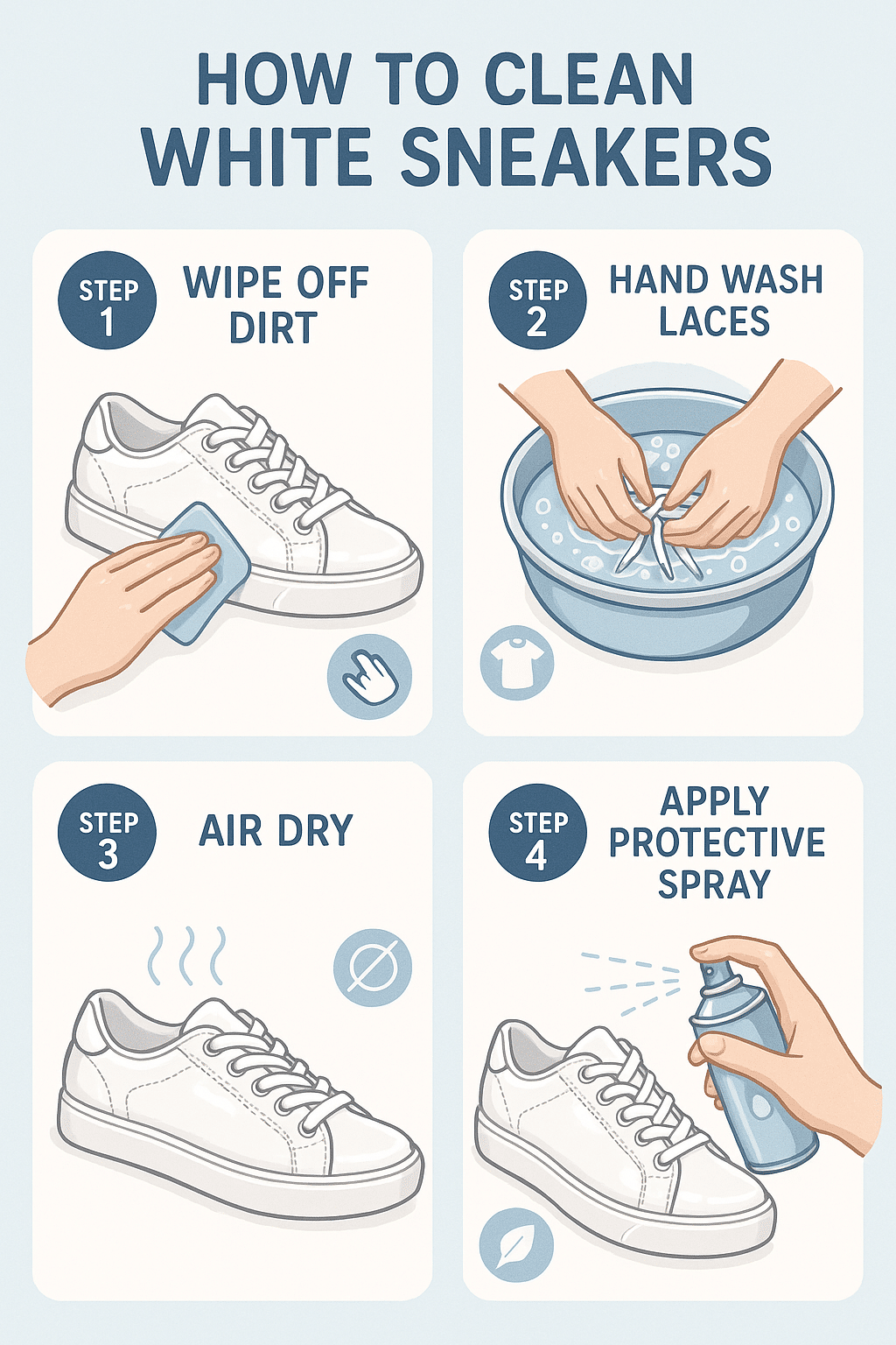 step by step guide infographic to clean and care for best white sneakers for women