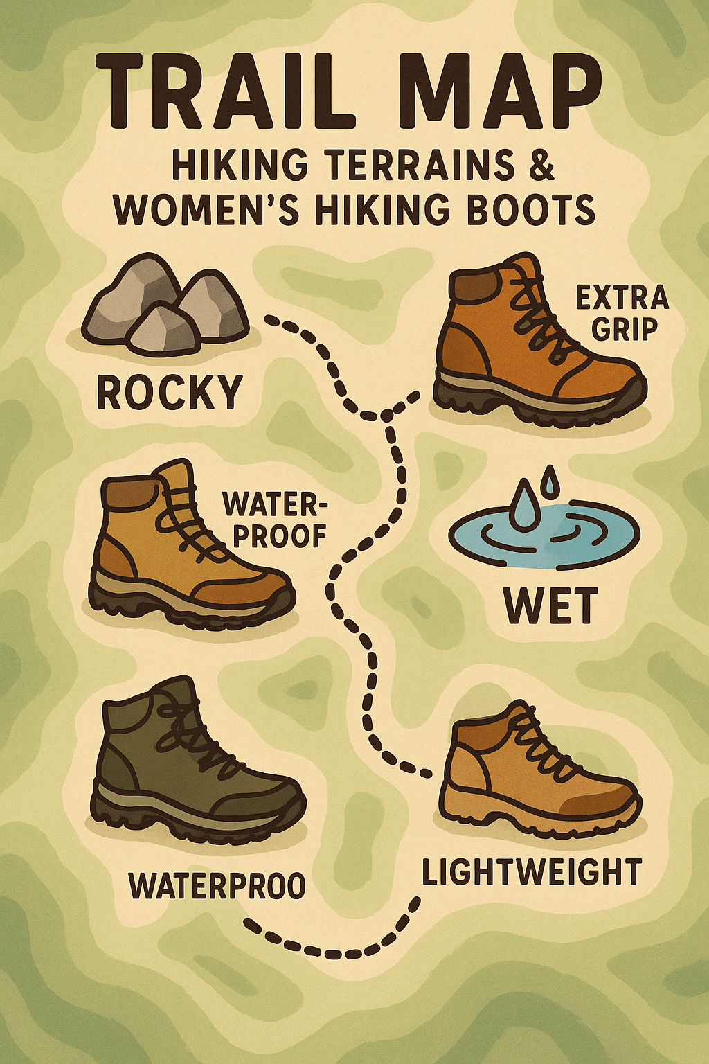 trail map showing best womens hiking boots recommendations for different hiking terrains