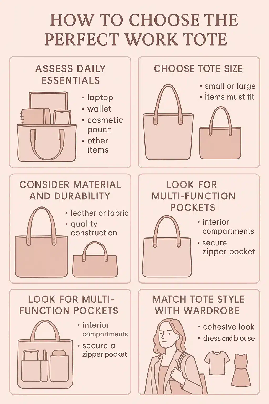 visual guide showing how to choose best work totes for women step by step